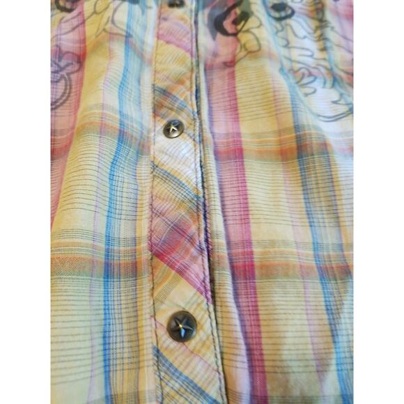 VTG Roper Shirt Women Medium Orange Long Sleeve Retro Western Pearl Snap - Picture 9 of 11